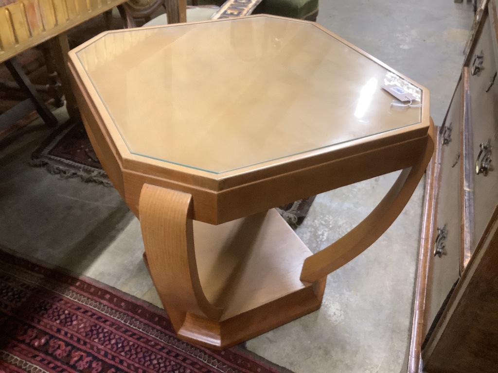 An Art Deco style maple wood occasional table, width 62cm